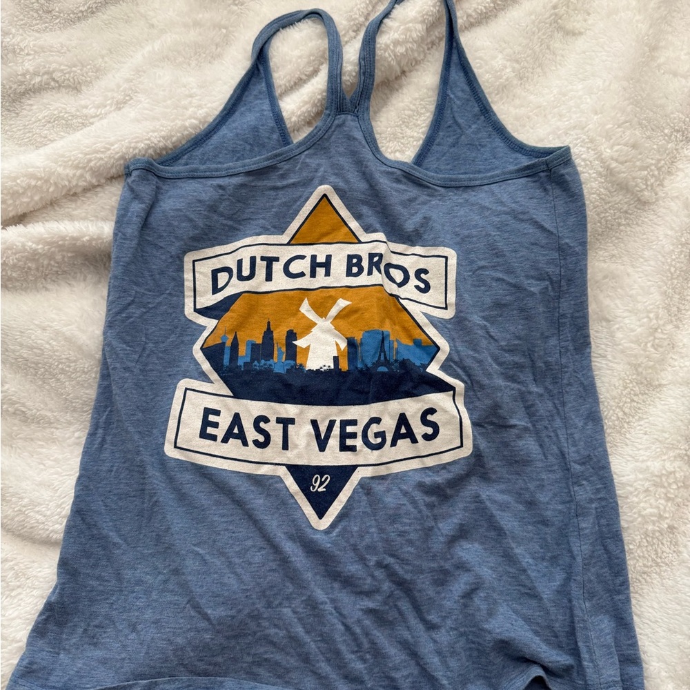 Dutch Bros Blue and Gold Graphic Tank Top